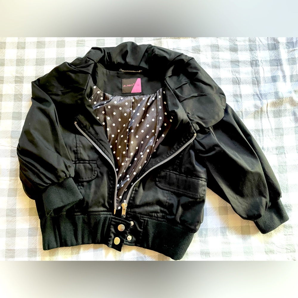 Black Cropped Bomber Jacket